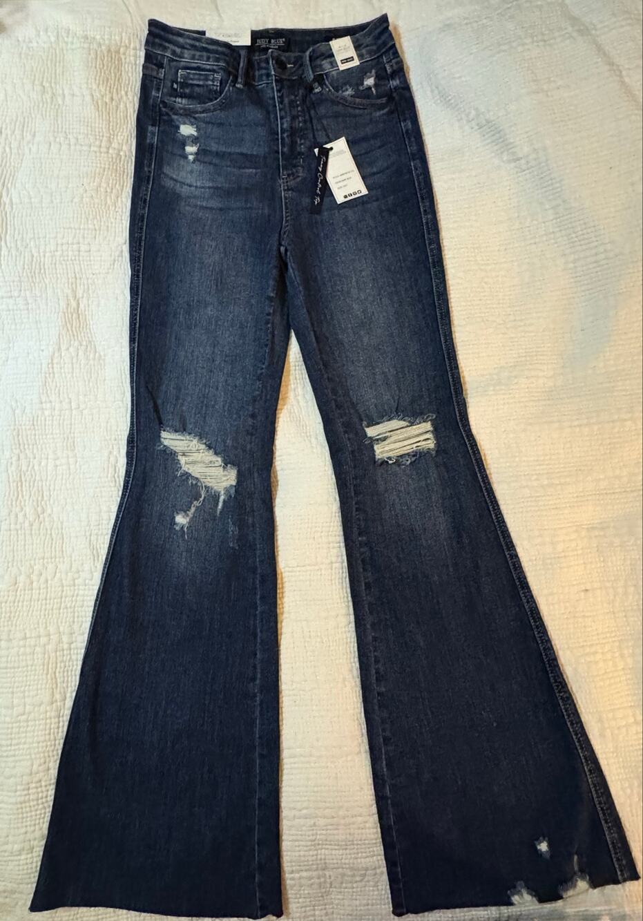 Judy Blue High Rise Tummy Control Distressed Flare Dark Wash Jeans NWT Size 5/27